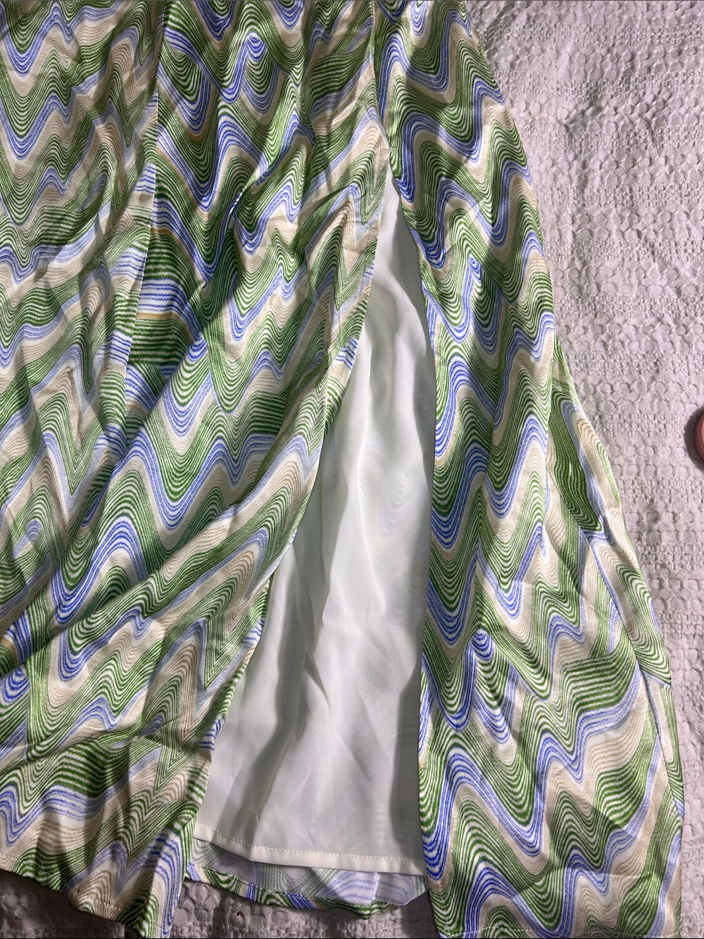 For Love And Lemons Green and White Wave-Print Mini Dress size L - Picture 9 of 14